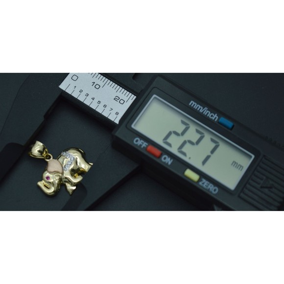 Real 10K Solid Tri-Color Gold Shiny Pink Eyes Elephant CZ Charm Pendant 2.7grams - Picture 5 of 8